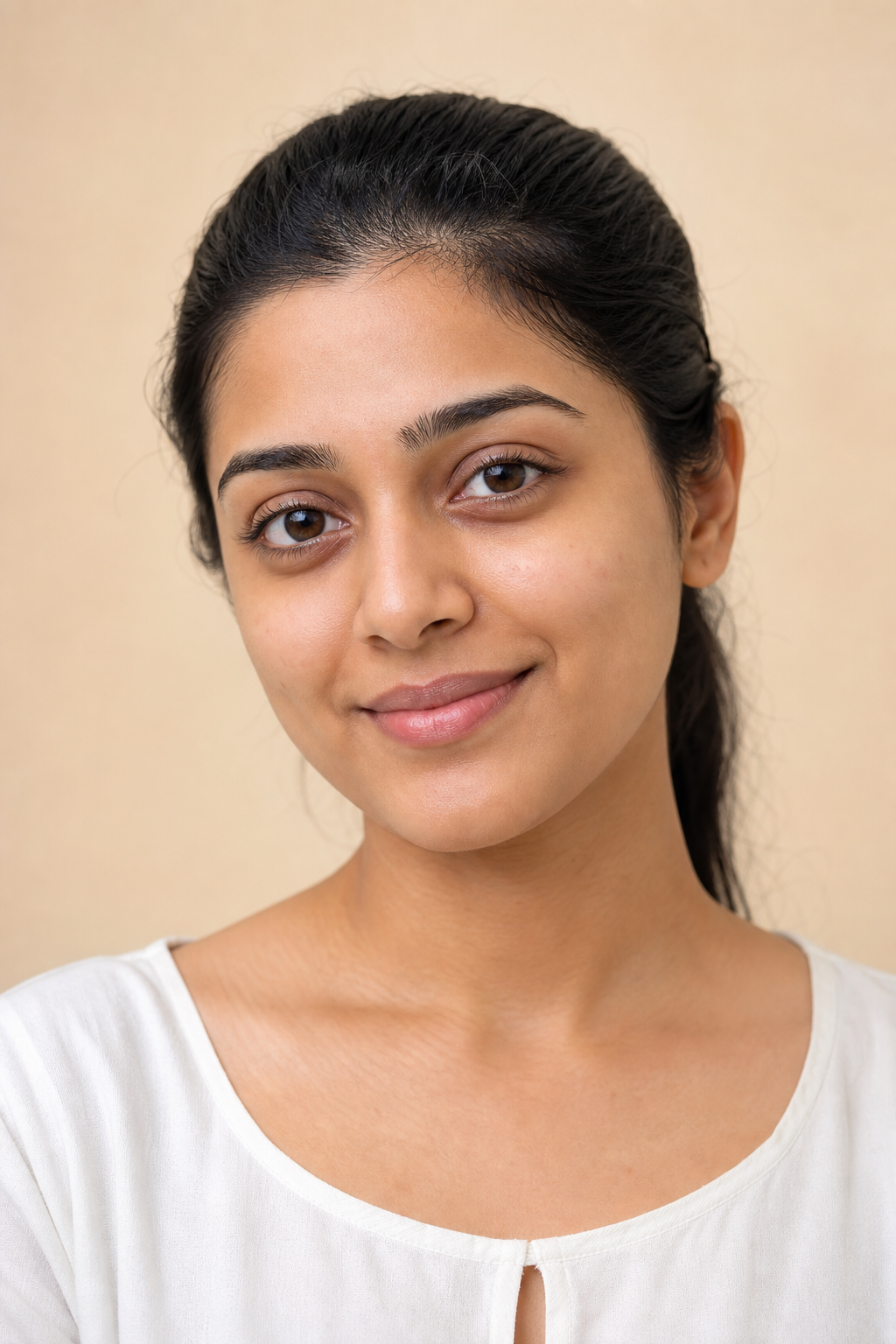 Meera before makeup — natural portrait