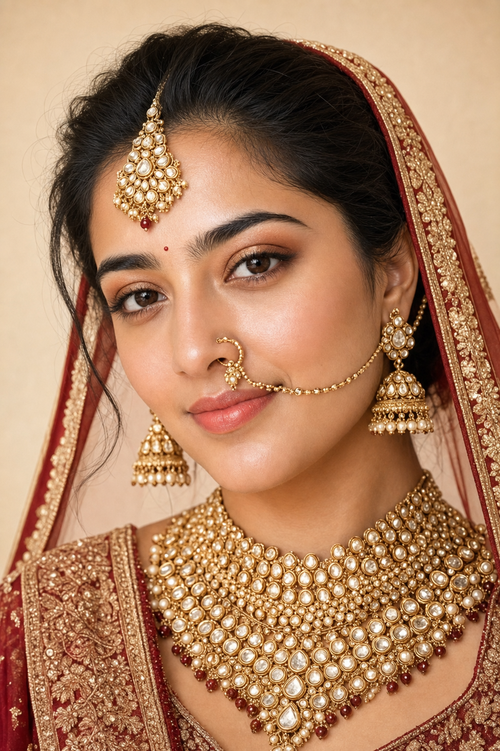 Sara after HD bridal makeup with heavy Kundan jewellery